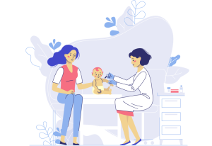 mother, doctor and baby graphic